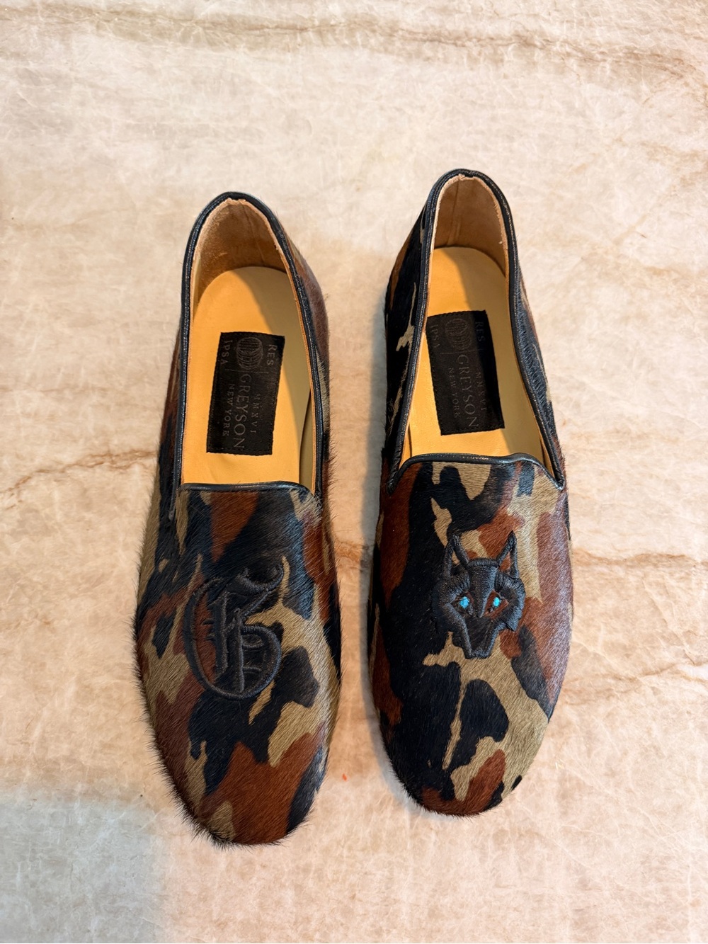 Greyson Men's Camouflage Haircalf Slip-On Loafers with Embroidered Motifs